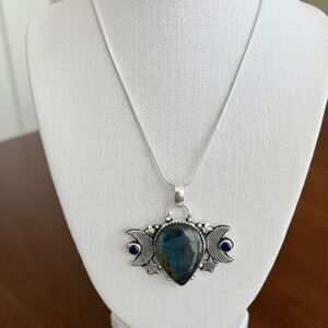 Unique Labradorite Gemstone Pendant Celestial Necklace Sterling Silver New